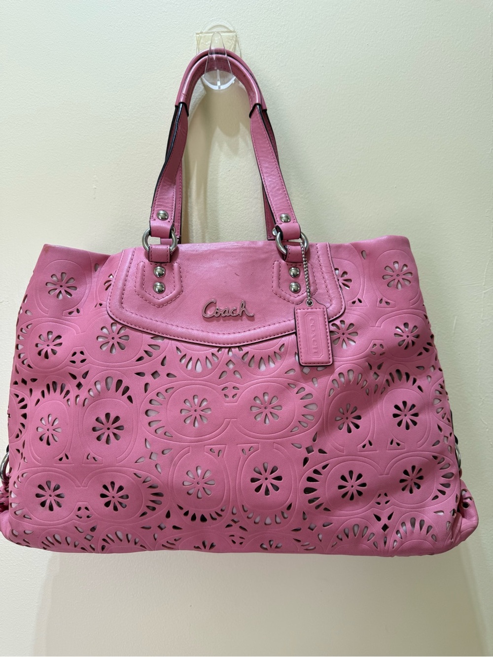 Coach Ashley Lace Eyelet Pink Leather Carryall Bag